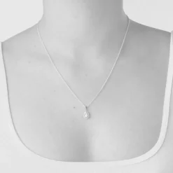 Sterling Silver Pear Cubic Zirconia Halo Pendant (Chain Included)