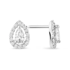 Sterling Silver Pear Cubic Zirconia Halo Cluster Stud Earrings