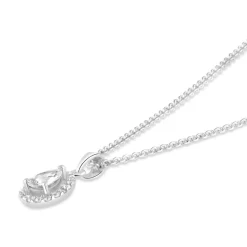 Sterling Silver Pear Cubic Zirconia Halo Pendant (Chain Included)