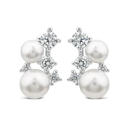 Sterling Silver Pearl & Cubic Zirconia Climber Cluster Earrings