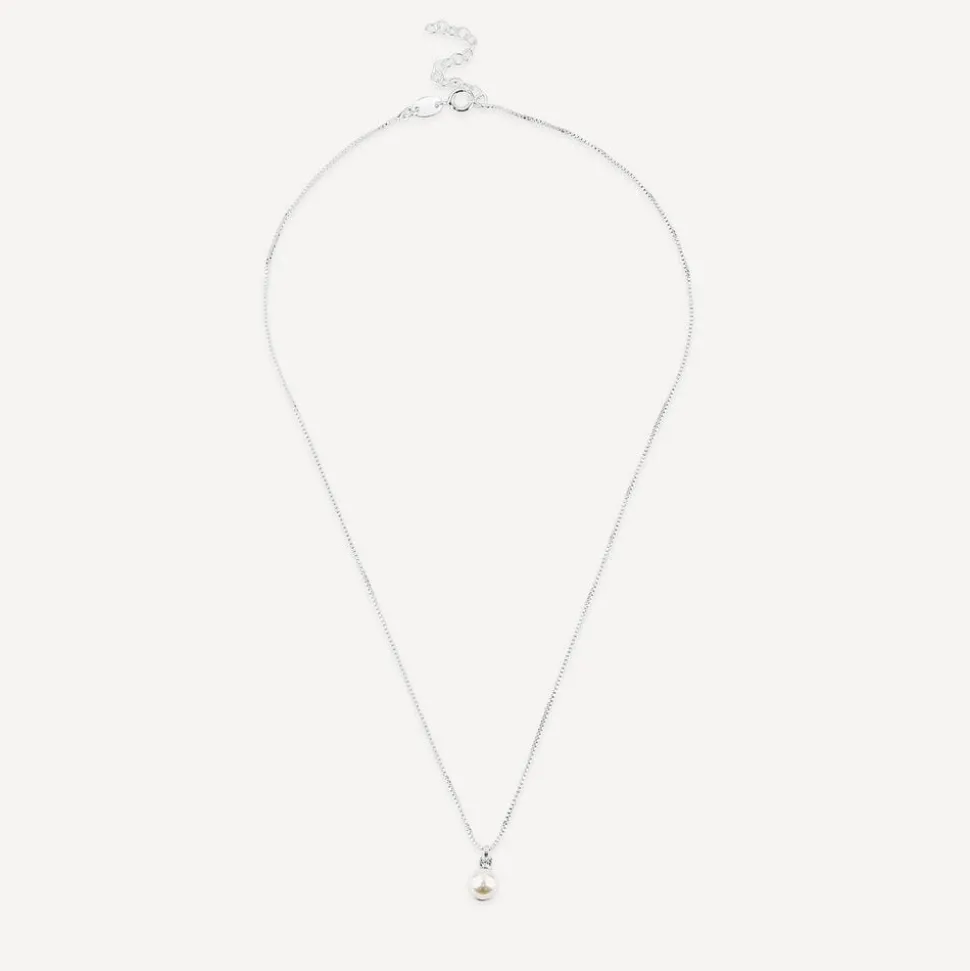 Sterling Silver Pearl & Cubic Zirconia Top Necklet