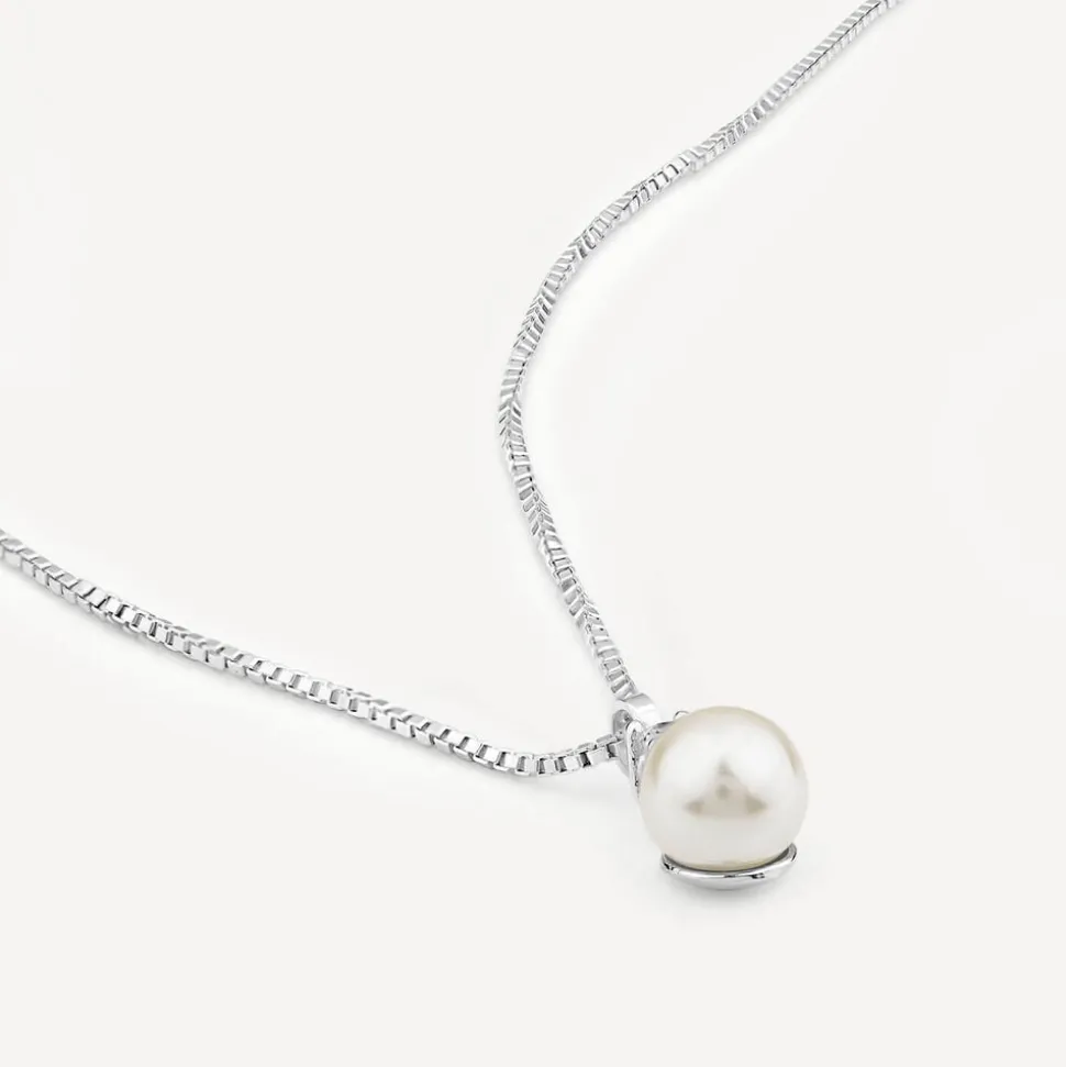 Sterling Silver Pearl & Cubic Zirconia Top Necklet