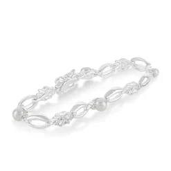 Sterling Silver Pearl and Cubic Zirconia Bracelet