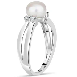 Sterling Silver Pearl and Cubic Zirconia Split Shoulder Ring