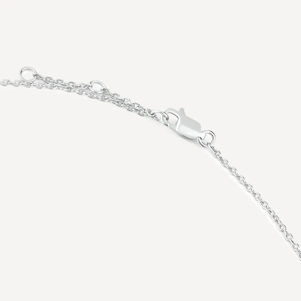 Sterling Silver Pearl and Rubover Cubic Zirconia Chain Necklet