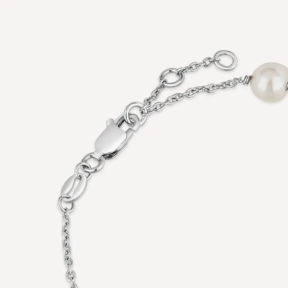 Sterling Silver Pearl and Round Over Cubic Zirconia Chain Bracelet