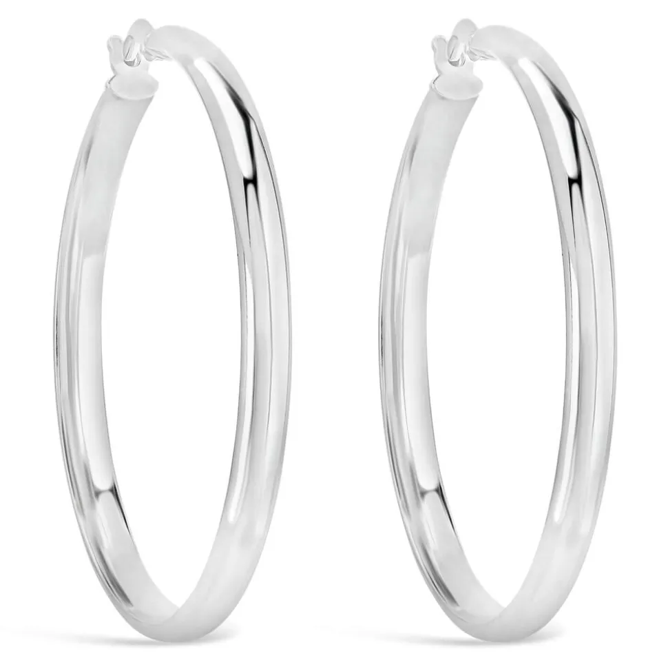 Sterling Silver Plain 30MM Hinged Hoop Earrings