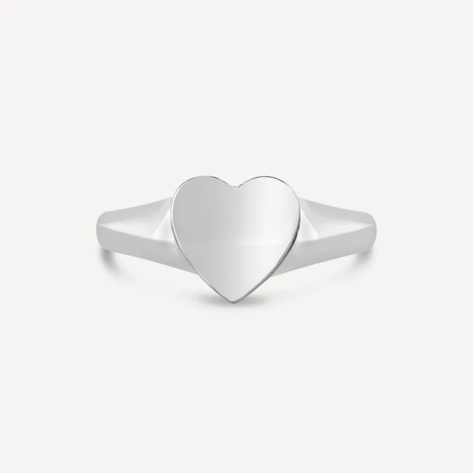 Sterling Silver Plain Polished Heart Signet Ring
