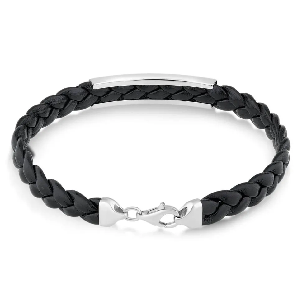 Sterling Silver Plaited Leather Mens Bracelet