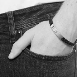 Sterling Silver Plaited Leather Mens Bracelet