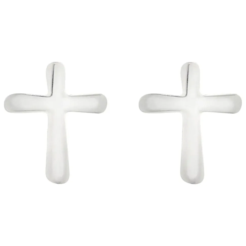 Sterling Silver Polished Cross Stud Earrings