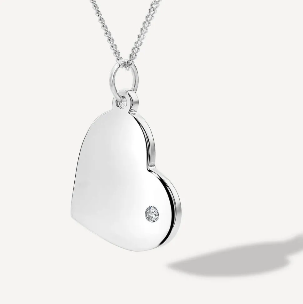 Sterling Silver Polished Heart Disc Pendant