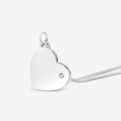 Sterling Silver Polished Heart Disc Pendant