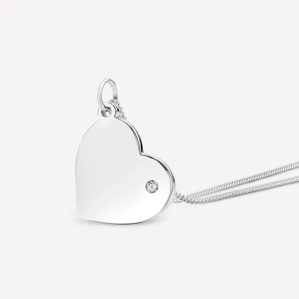 Sterling Silver Polished Heart Disc Pendant