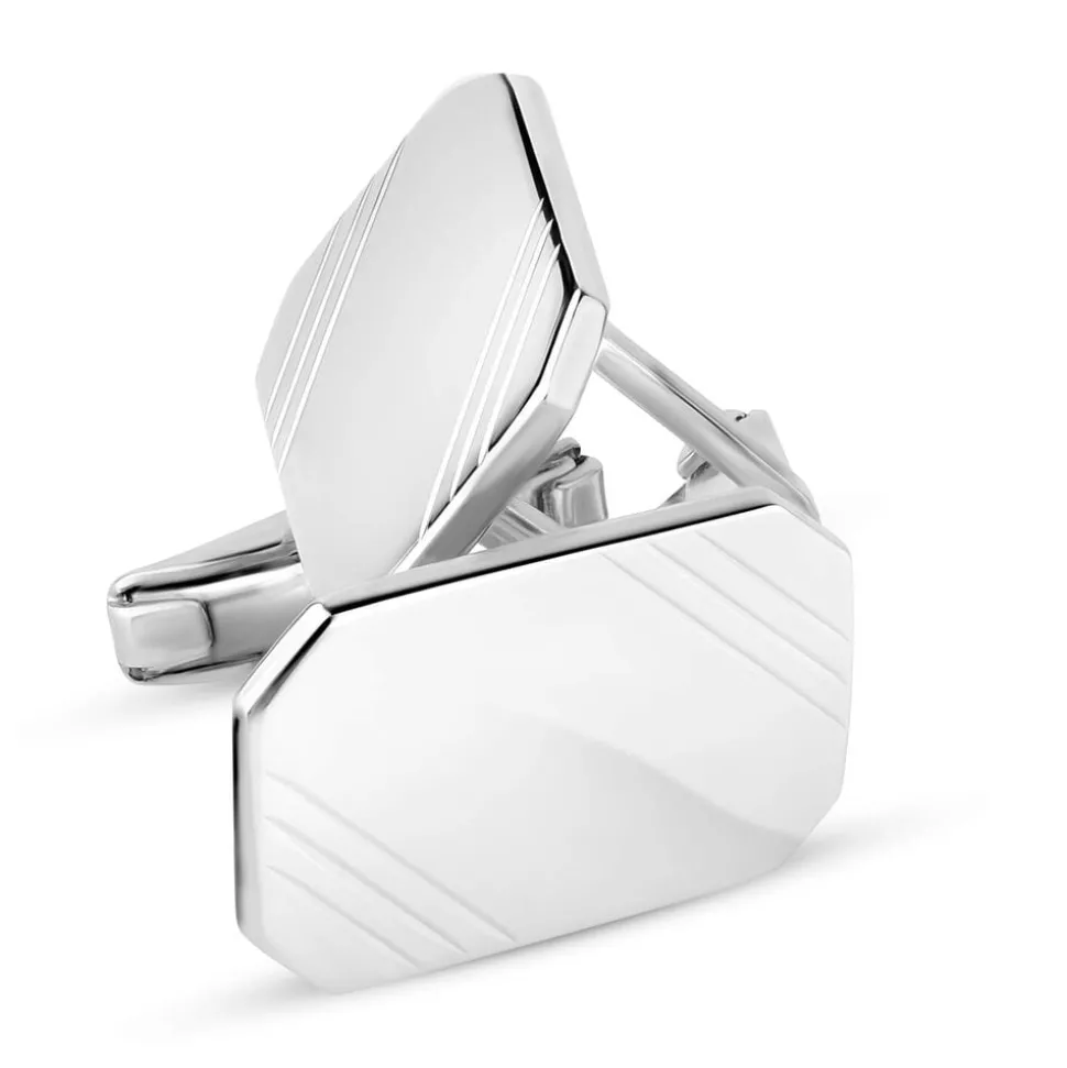 Sterling Silver Rectangle Lined Cufflinks
