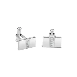 Sterling Silver Rectangular Cubic Zirconia Four Line Centre Cufflinks