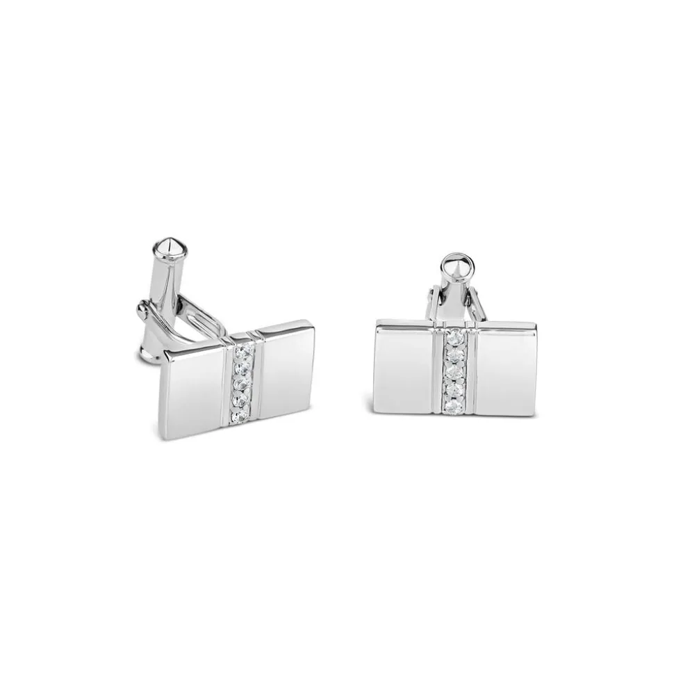 Sterling Silver Rectangular Cubic Zirconia Four Line Centre Cufflinks