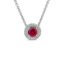 Sterling Silver Red Centre Stone & Cubic Zirconia Halo Pendant