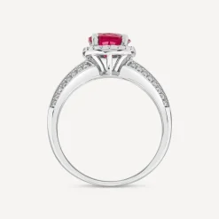 Sterling Silver Red Centre Stone & Cubic Zirconia Shoulders Ring