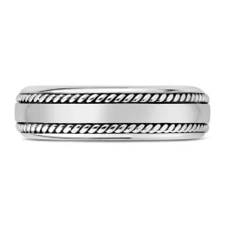 Sterling Silver Rhodium Plated 7mm Double-Twist Men's Ring