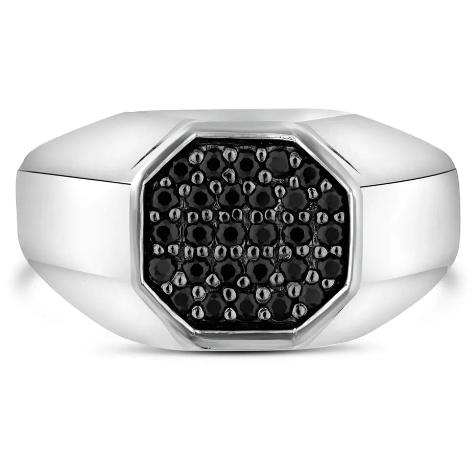Sterling Silver Rhodium Plated 3.7mm Octagonal Men's Ring