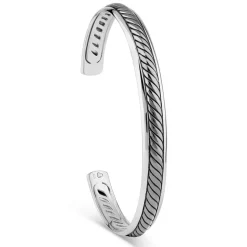 Sterling Silver Rhodium Plated 7.2mm Mens Twist Cuff Bangle