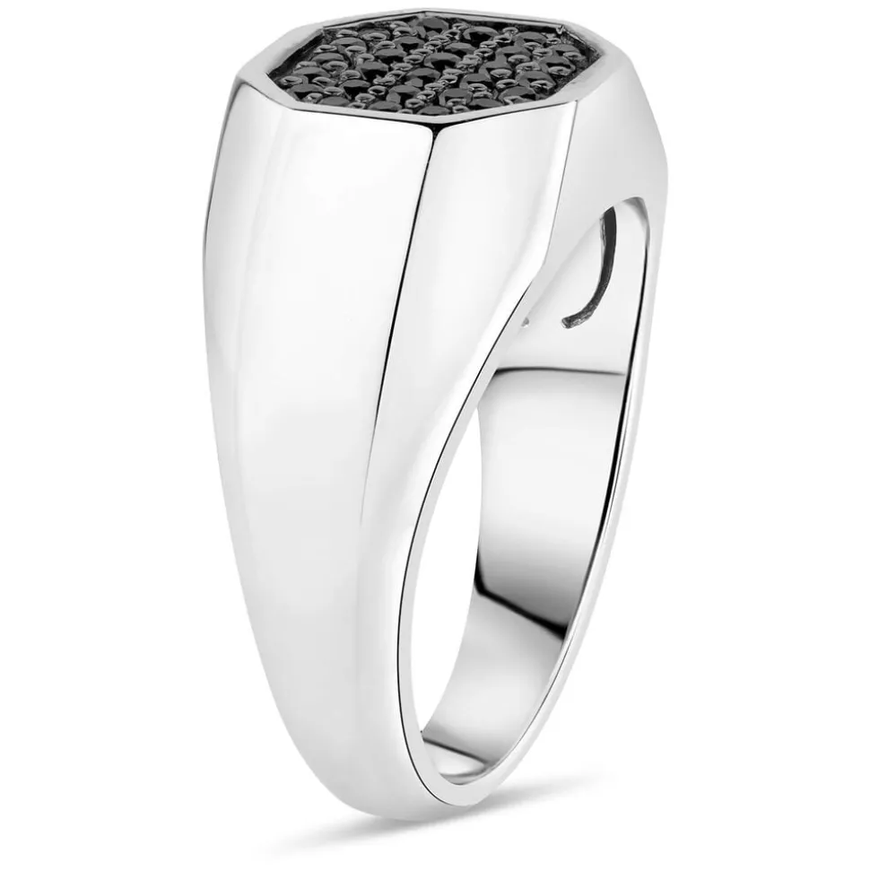 Sterling Silver Rhodium Plated 3.7mm Octagonal Men's Ring