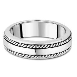 Sterling Silver Rhodium Plated 7mm Double-Twist Men's Ring