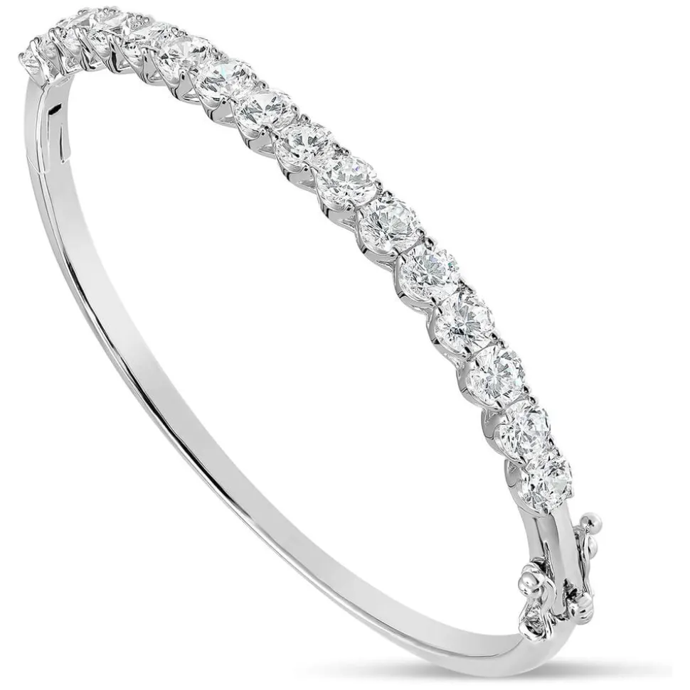 Sterling Silver Round Cubic Zirconia Claw Set Bangle