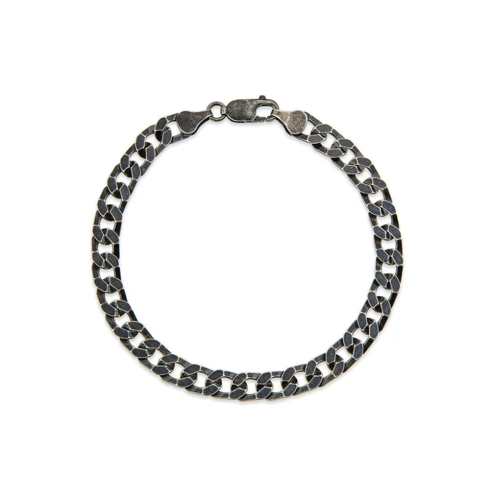 Sterling Silver Ruthenium Plated Curbed Bracelet