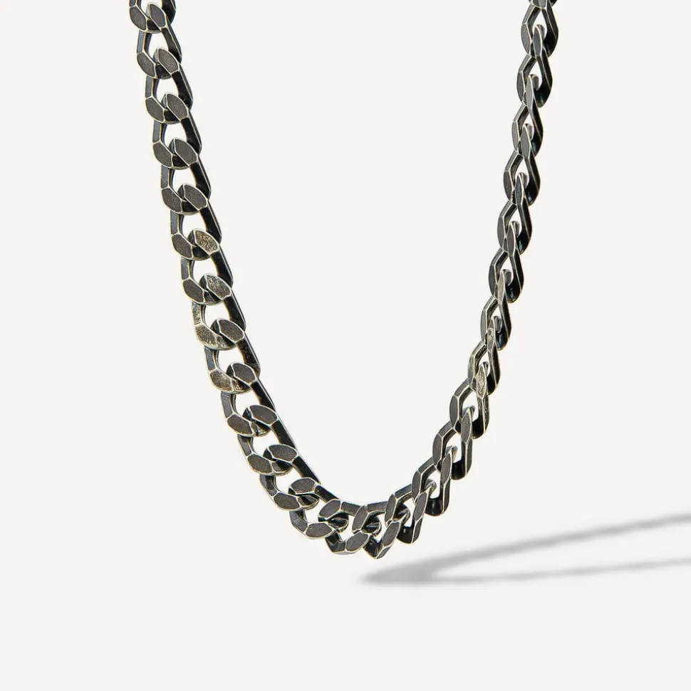 Sterling Silver Ruthenium Plated Curbed Necklet