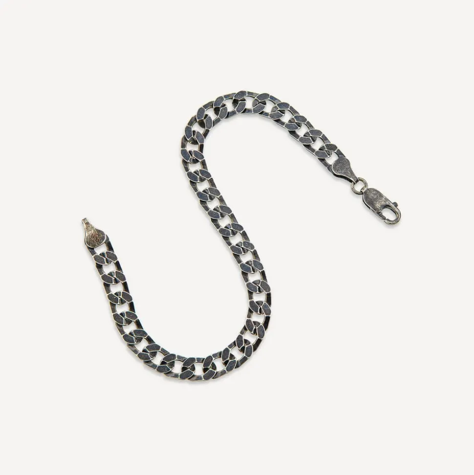 Sterling Silver Ruthenium Plated Curbed Bracelet