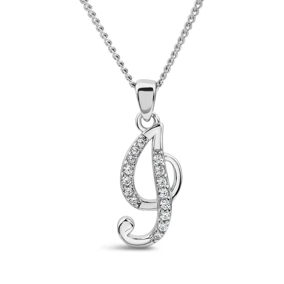 Sterling Silver Script Cubic Zirconia Initial I Pendant