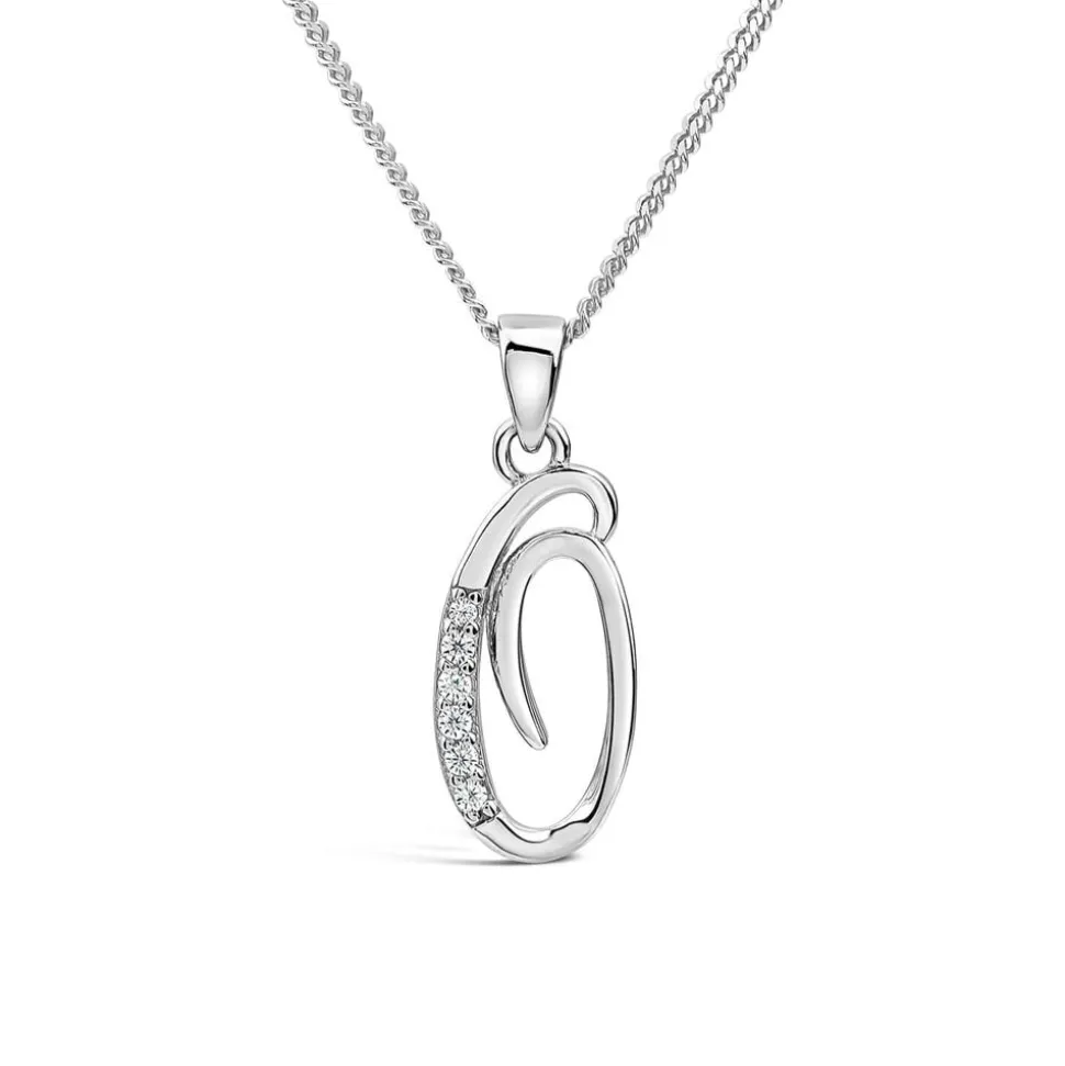 Sterling Silver Script Cubic Zirconia Initial O Pendant