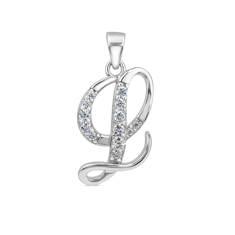 Sterling Silver Script Cubic Zirconia Initial L Pendant