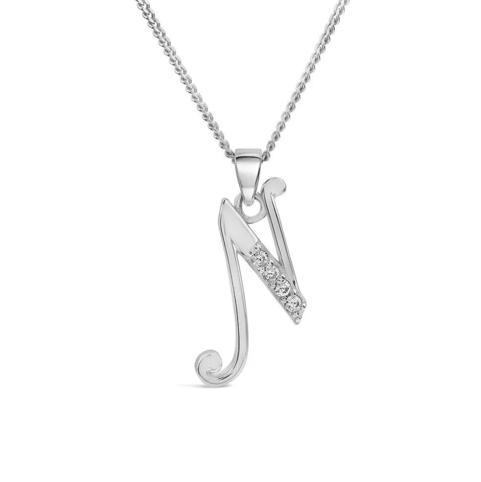 Sterling Silver Script Cubic Zirconia Initial N Pendant