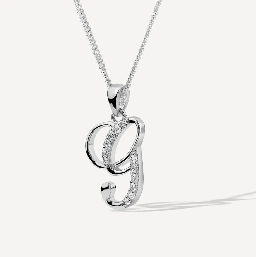 Sterling Silver Script Cubic Zirconia Initial G Pendant
