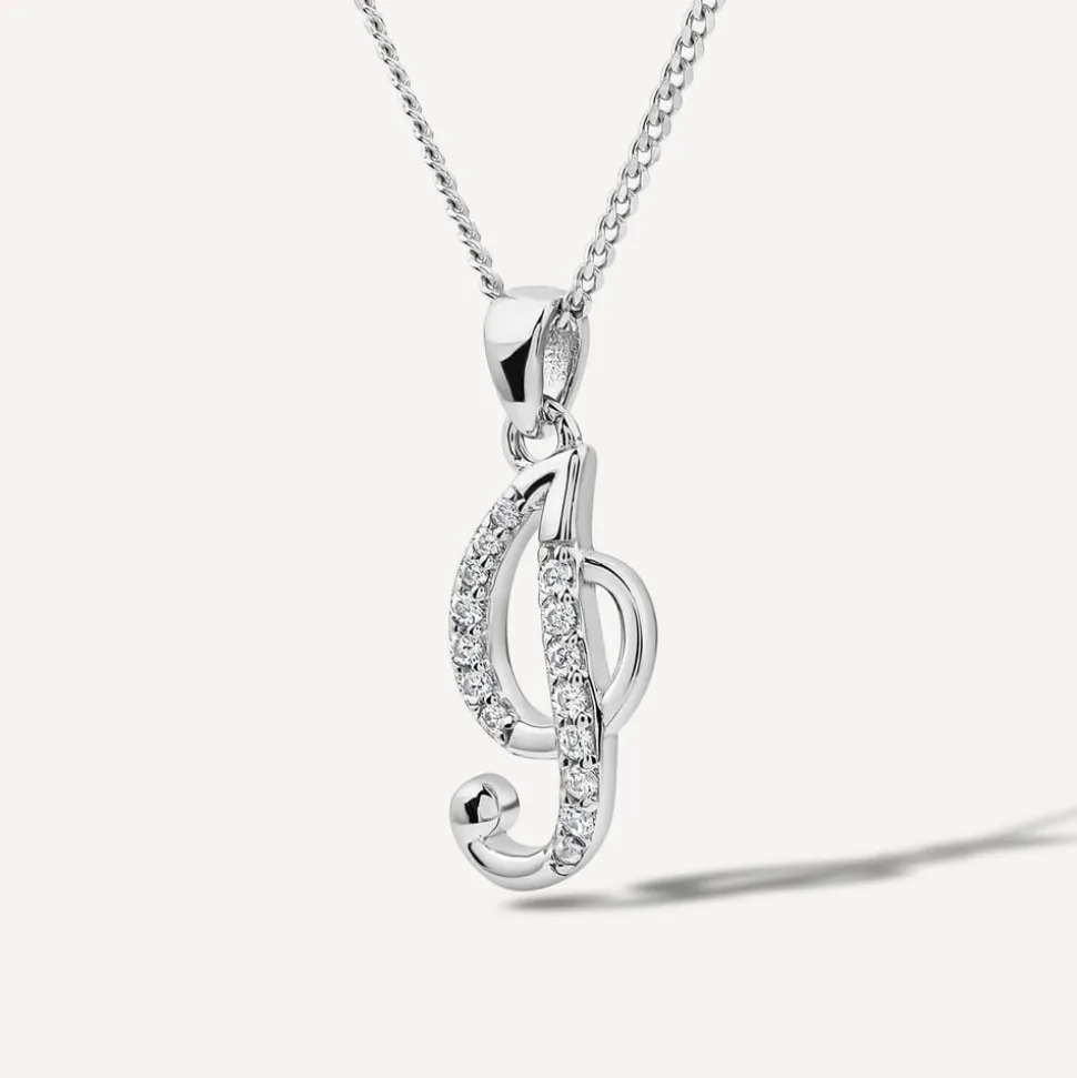 Sterling Silver Script Cubic Zirconia Initial I Pendant