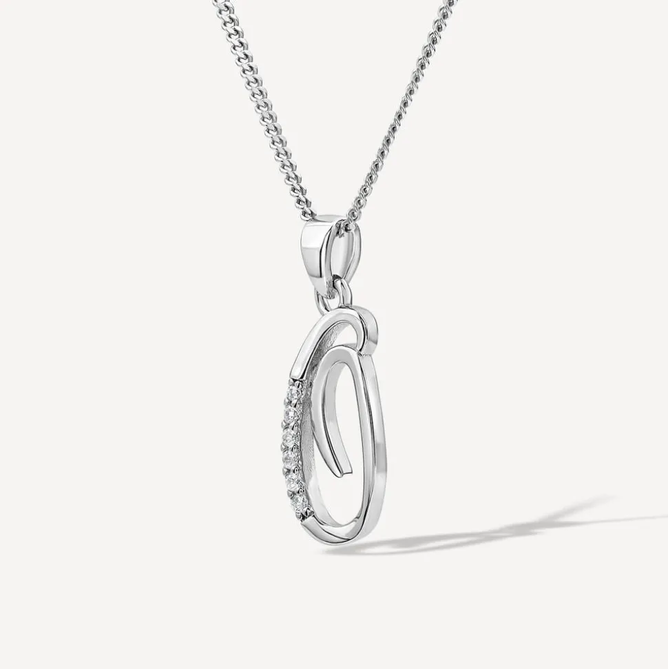 Sterling Silver Script Cubic Zirconia Initial O Pendant
