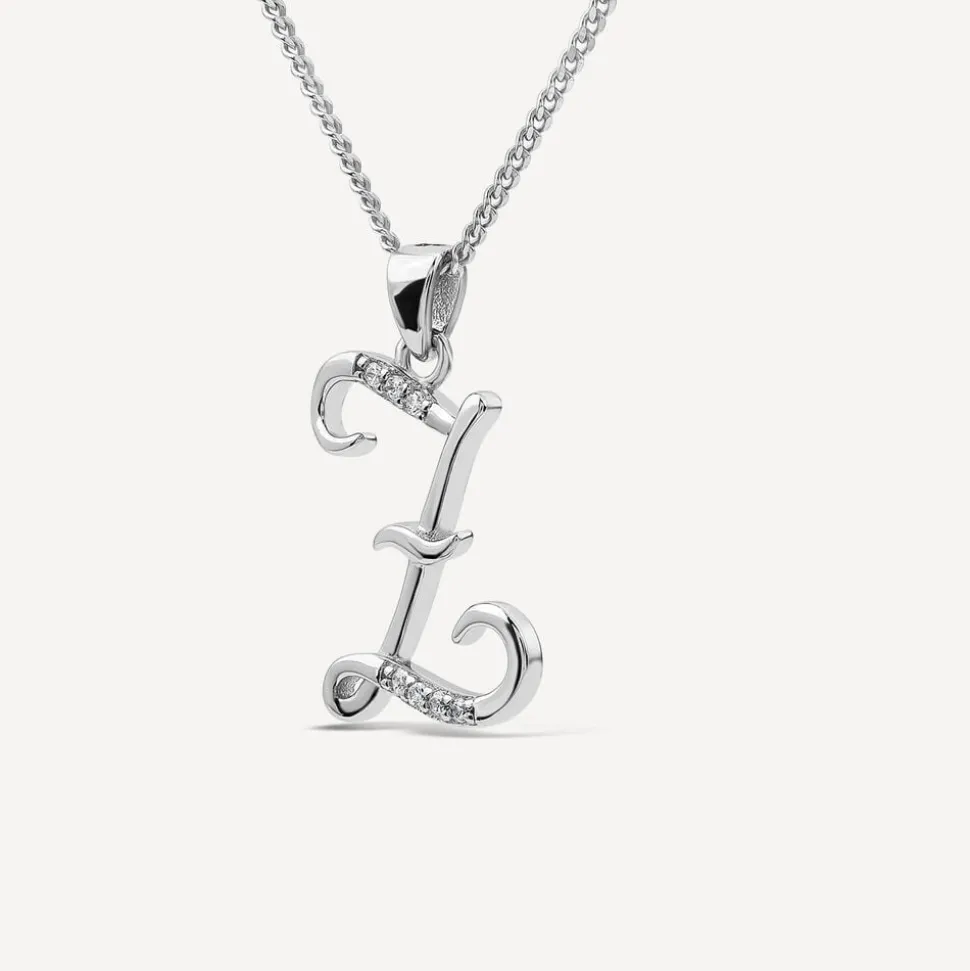 Sterling Silver Script Cubic Zirconia Initial Z Pendant