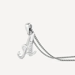 Sterling Silver Script Cubic Zirconia Initial A Pendant