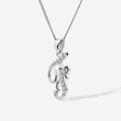 Sterling Silver Script Cubic Zirconia Initial F Pendant