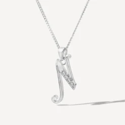 Sterling Silver Script Cubic Zirconia Initial N Pendant