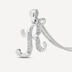 Sterling Silver Script Cubic Zirconia Initial K Pendant