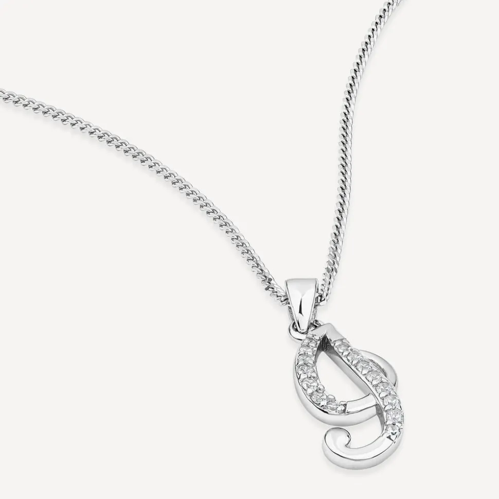 Sterling Silver Script Cubic Zirconia Initial I Pendant