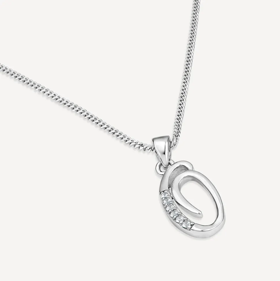 Sterling Silver Script Cubic Zirconia Initial O Pendant