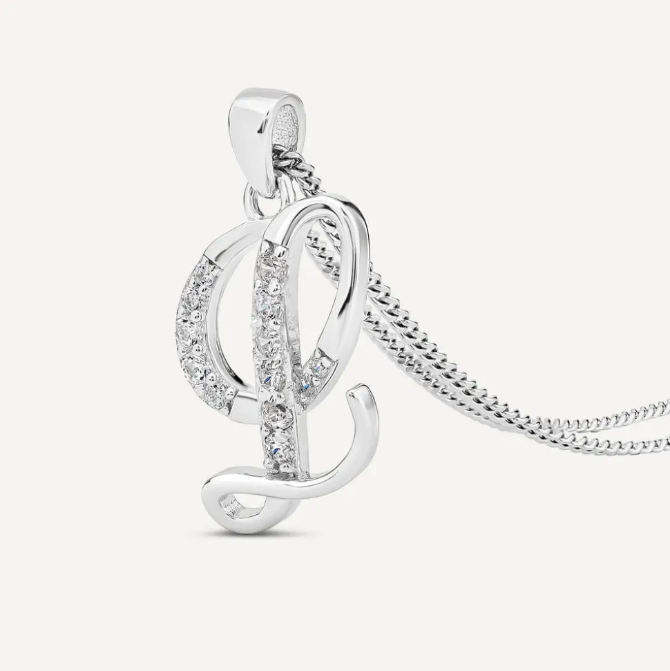 Sterling Silver Script Cubic Zirconia Initial L Pendant
