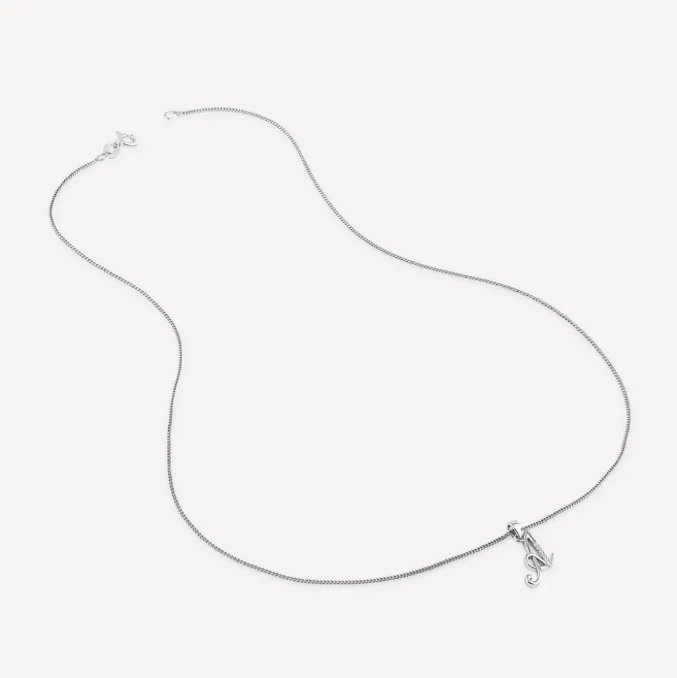 Sterling Silver Script Cubic Zirconia Initial A Pendant