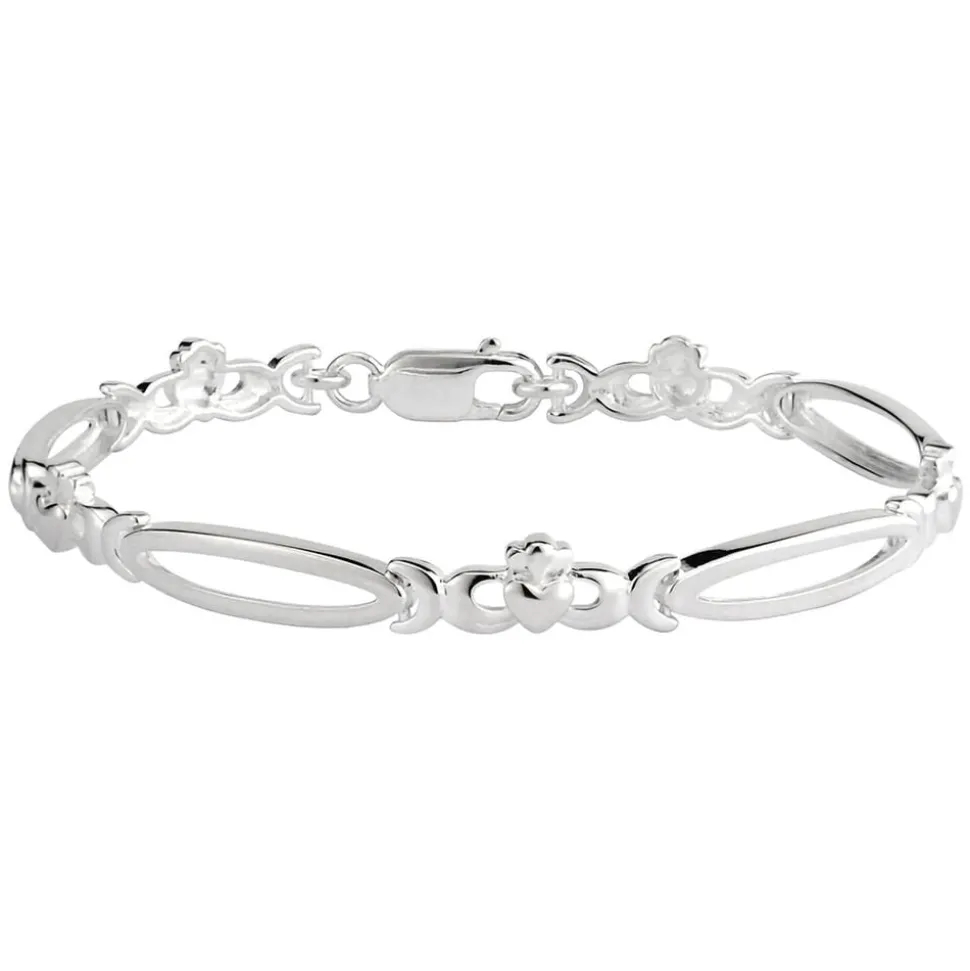 Sterling Silver Shiny Claddagh Open Link Bracelet