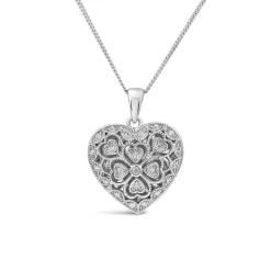 Sterling Silver Small Cubic Zirconia Antique Design Heart Locket Pendant